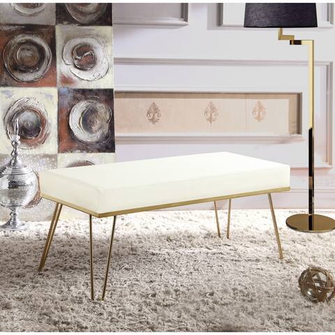 Chic Home Aldelfo Bench PU Leather Upholstered Brass Finished Frame