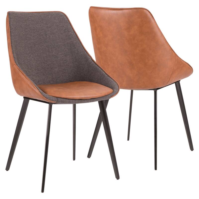 Copper Grove Aken Fabric and Faux Leather Chairs (Set of 2) - N/A - brown faux leather/grey fabric