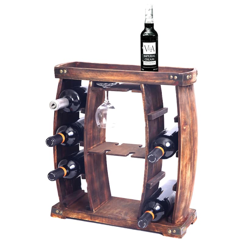 Rustic Wooden Wine Rack with Glass Holder, 8 Bottle Decorative Wine Holder  - On Sale - Overstock - 21469248