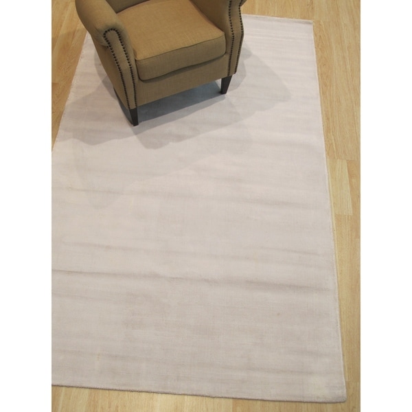 Handmade Viscose Ivory Contemporary Solid Random-cut Pile Rug - 8'9" x 11'9"