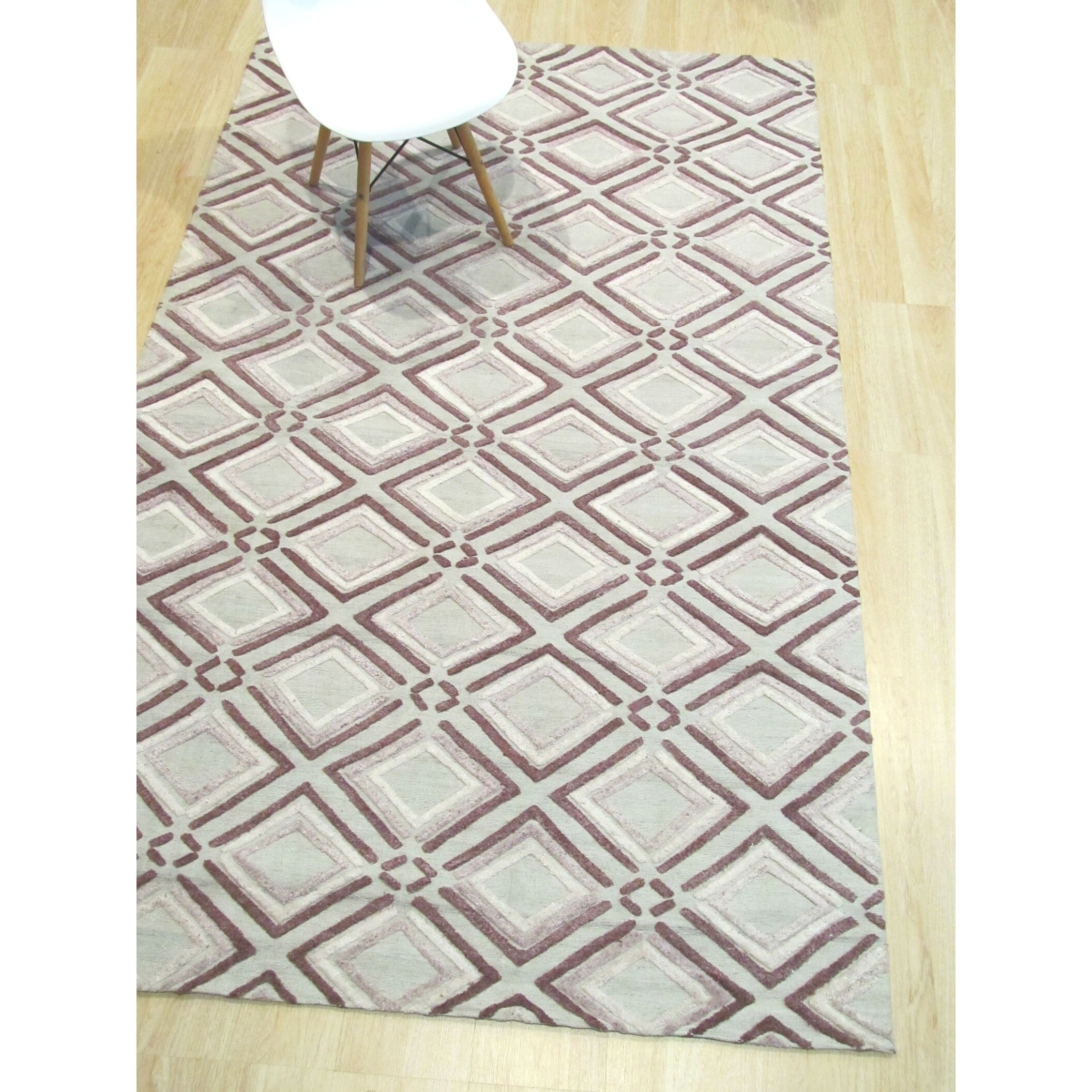 EORC Red Hand-Tufted Wool Contemporary Marla Rug, 5' x 8