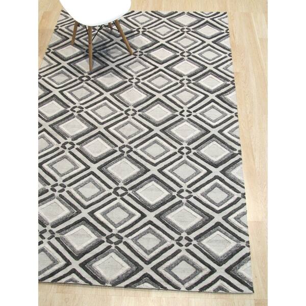 Handmade Wool Gray Contemporary Geometric Raga Rug - 5' x 8'