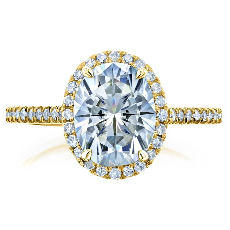 Annello by Kobelli 14k Gold 2 1/4ct TGW Forever One Moissanite and Diamond Oval Halo Engagement Ring (DEF/VS, GH/I)
