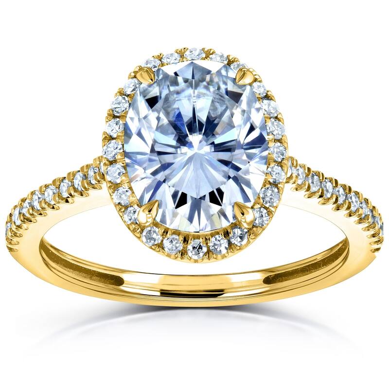 Annello by Kobelli 14k Gold 2 1/4ct TGW Forever One Moissanite and Diamond Oval Halo Engagement Ring (DEF/VS, GH/I)