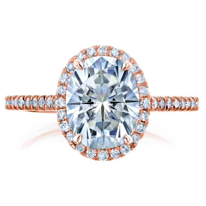 Annello by Kobelli 14k Gold 2 1/4ct TGW Forever One Moissanite and Diamond Oval Halo Engagement Ring (DEF/VS, GH/I)