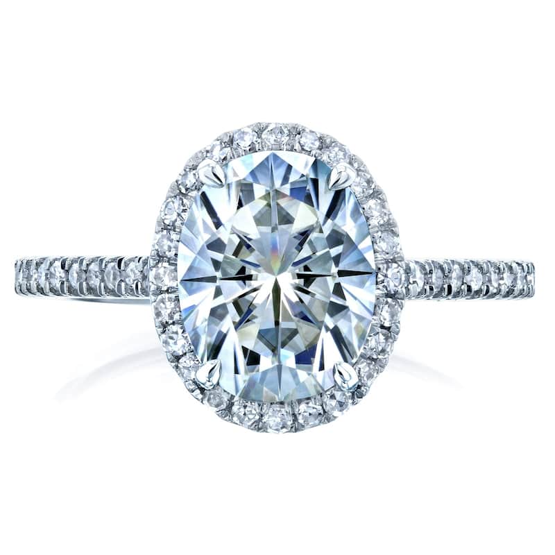Annello by Kobelli 14k Gold 2 1/4ct TGW Forever One Moissanite and Diamond Oval Halo Engagement Ring (DEF/VS, GH/I)
