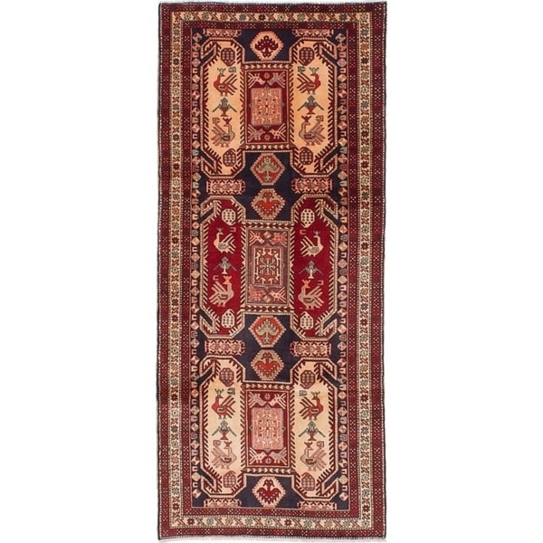 ECARPETGALLERY Hand-knotted Ardabil Dark Navy, Dark Red Wool Rug - 4'1 x 9'10