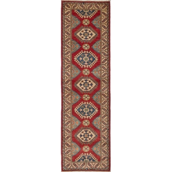 ECARPETGALLERY Hand-knotted Finest Gazni Cream, Dark Burgundy Wool Rug - 2'9 x 10'0