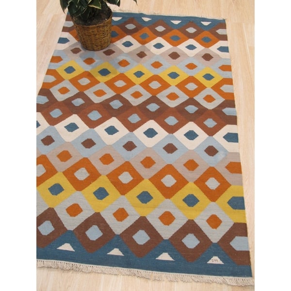 Handmade Polyester Multicolored Transitional Geometric Indoor Handmade Polyester Multicolored