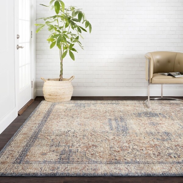 Traditional Beige/ Blue Mosaic Medallion Rug - 5' x 8'