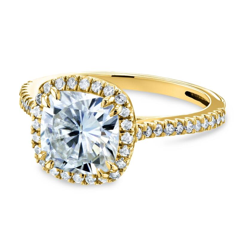 Kobelli 2.2 Carats Moissanite & Natural Diamond 14k Solid Gold Raised Cushion Halo Half Eternity Capri Engagement Ring