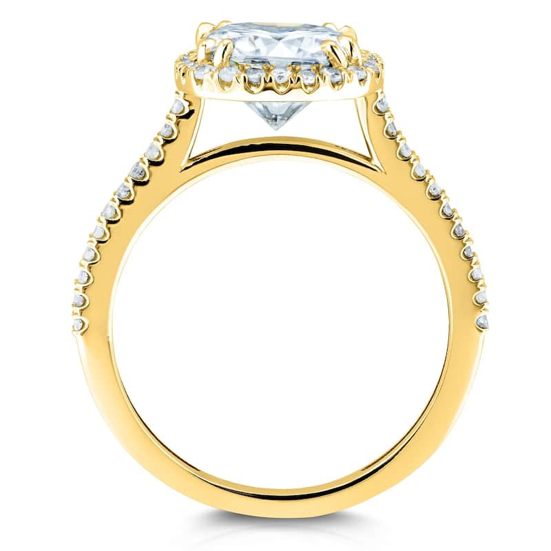 Kobelli 2.2 Carats Moissanite & Natural Diamond 14k Solid Gold Raised Cushion Halo Half Eternity Capri Engagement Ring