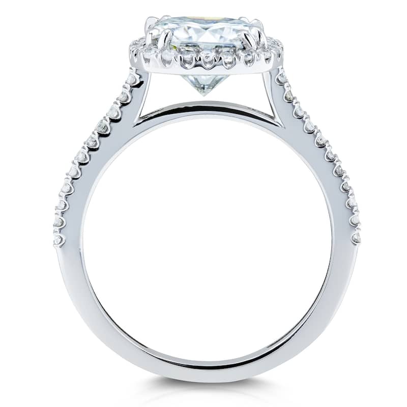 Kobelli 2.2 Carats Moissanite & Natural Diamond 14k Solid Gold Raised Cushion Halo Half Eternity Capri Engagement Ring