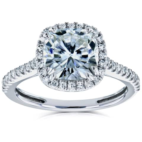 Annello by Kobelli 14k Gold 2 1/4ct TGW Moissanite and Diamond Cushion Halo Engagement Ring (HI/VS, GH/I)