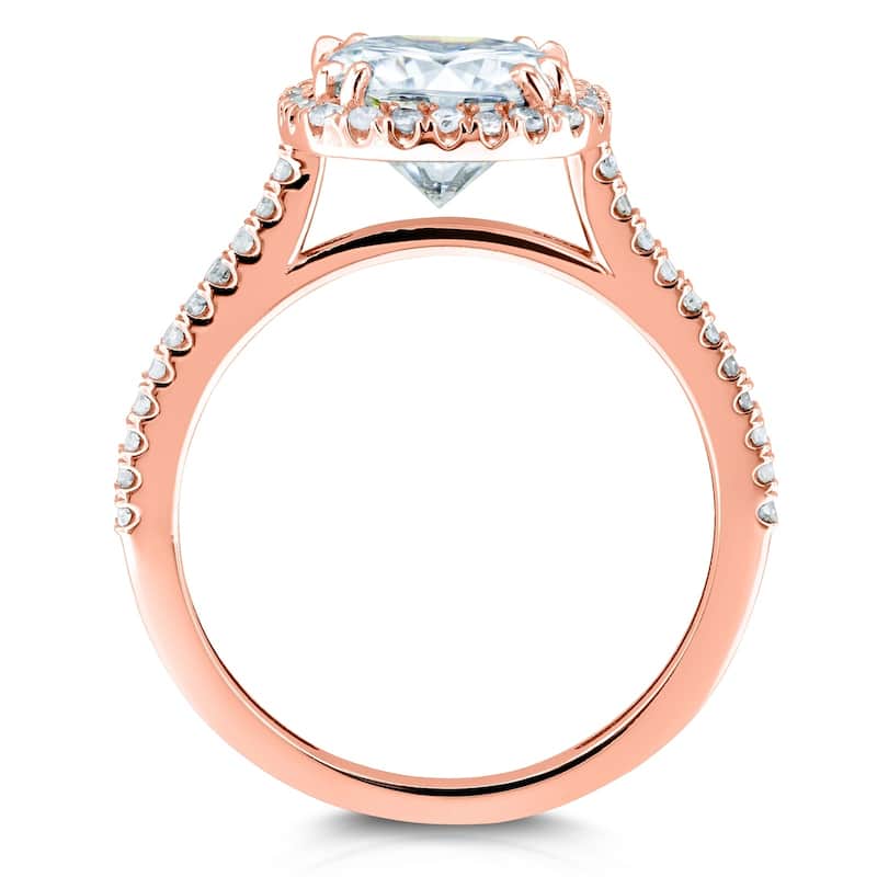 Kobelli 2.2 Carats Moissanite & Natural Diamond 14k Solid Gold Raised Cushion Halo Half Eternity Capri Engagement Ring