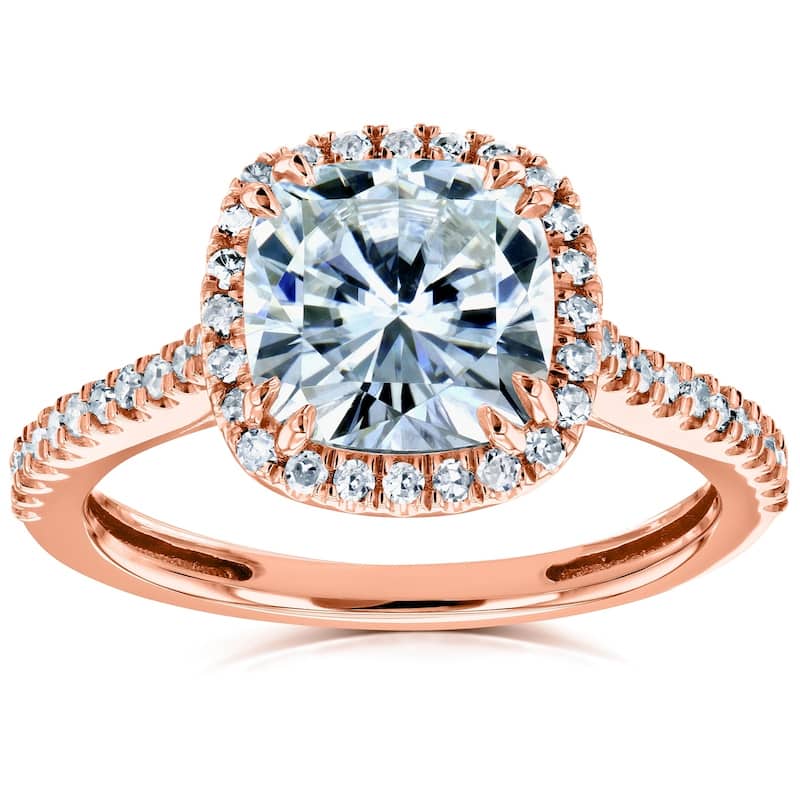 Kobelli 2.2 Carats Moissanite & Natural Diamond 14k Solid Gold Raised Cushion Halo Half Eternity Capri Engagement Ring