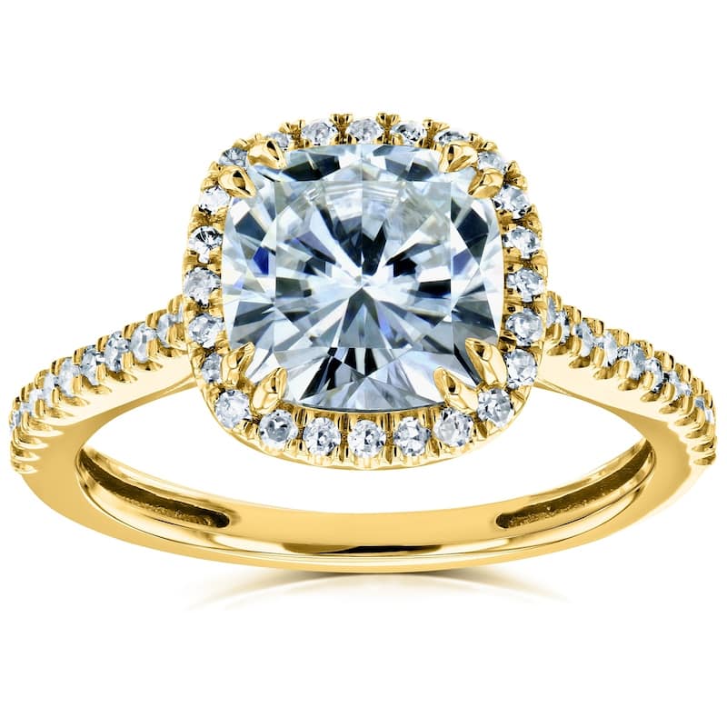 Kobelli 2.2 Carats Moissanite & Natural Diamond 14k Solid Gold Raised Cushion Halo Half Eternity Capri Engagement Ring