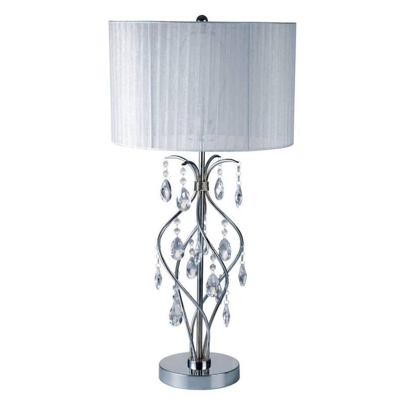 Jena Traditional White Metal Hanging Crystals Table Lamp by Furniture of America