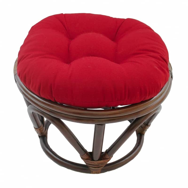 Bali 18-inch Footstool with Twill Cushion - Ruby Red