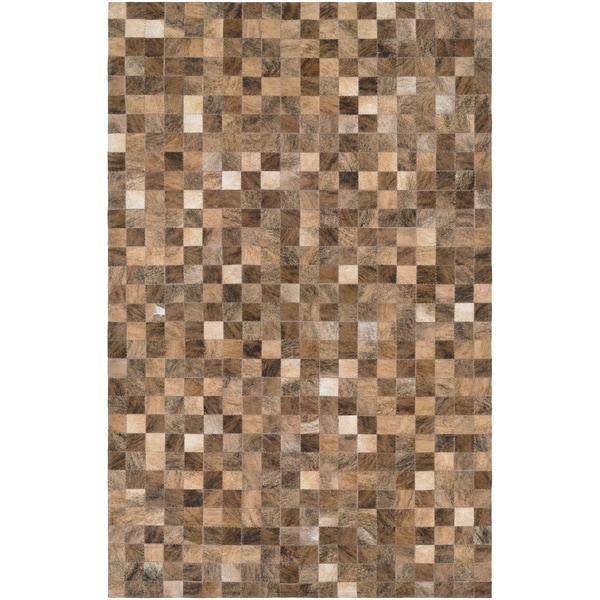 Hand-Crafted Couristan Chalet Pixels Brown Cowhide Leather Area Rug - 2' x 4'