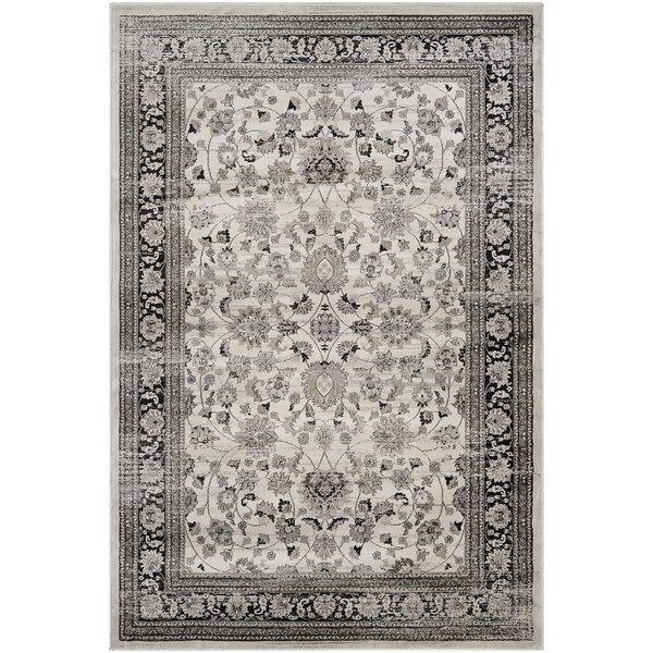 Couristan Zahara Floral Ferahan Creme-Black Runner Rug - 2'7" x 7'10" runner