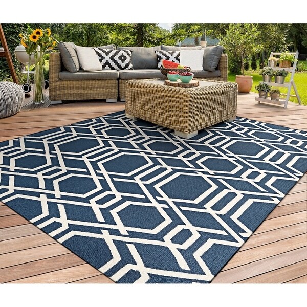 Miami Link Navy-Ivory Indoor/Outdoor Area Rug - 2' x 4'