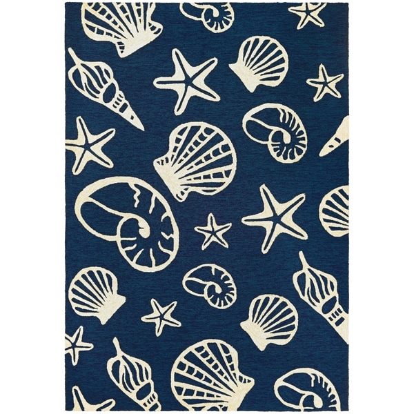 Picadilly Sea Shells Blue-Ivory Indoor/Outdoor Area Rug - 2' x 4'