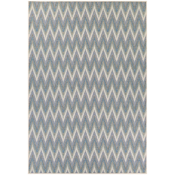 Samantha Zigzag Ivory-Blue Indoor/Outdoor Area Rug - 2' x 3'7"