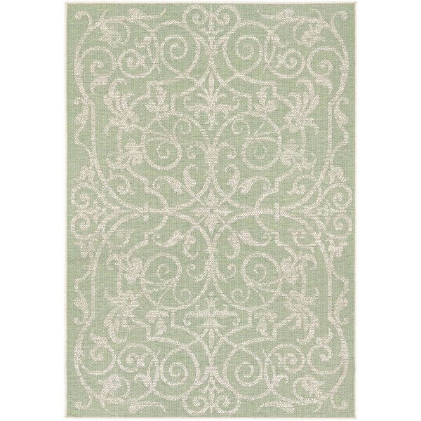 Samantha Scroll Green Indoor/Outdoor Area Rug - 2' x 3'7"