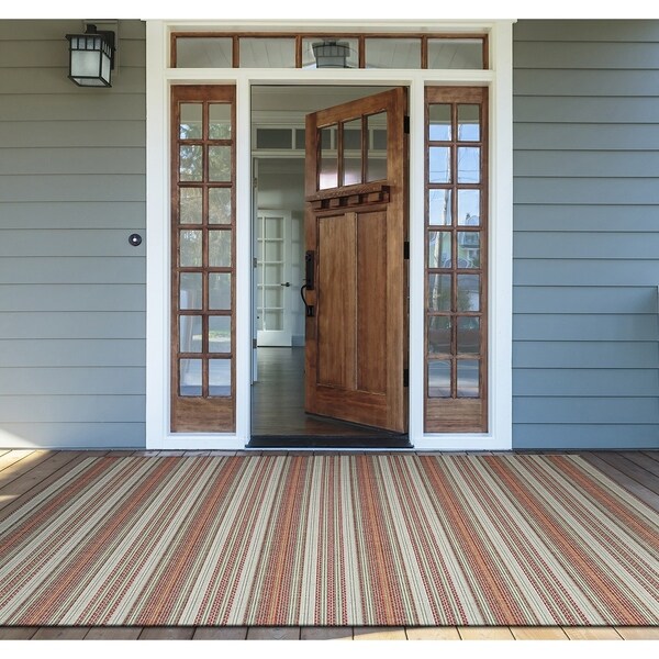 Samantha Sand Stripe Coral Indoor/Outdoor Area Rug - 2' x 3'7"
