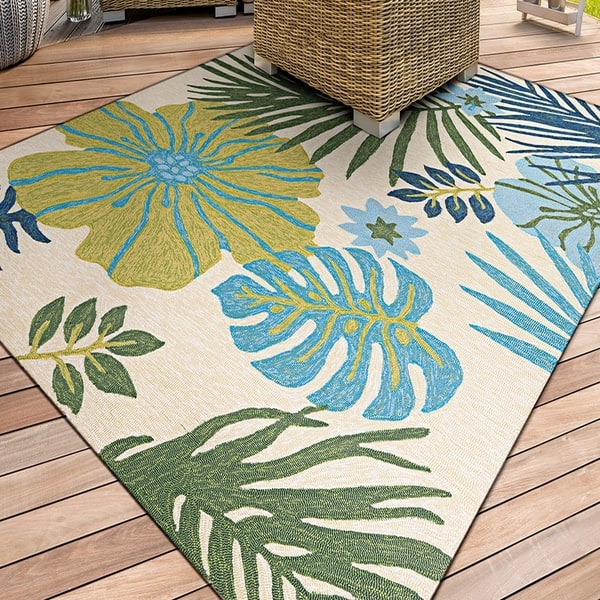 Miami Tropics Ivory Blue Indoor Outdoor Area Rug 2 X 4 Ivory Blue Indoor Outdoor Area Rug