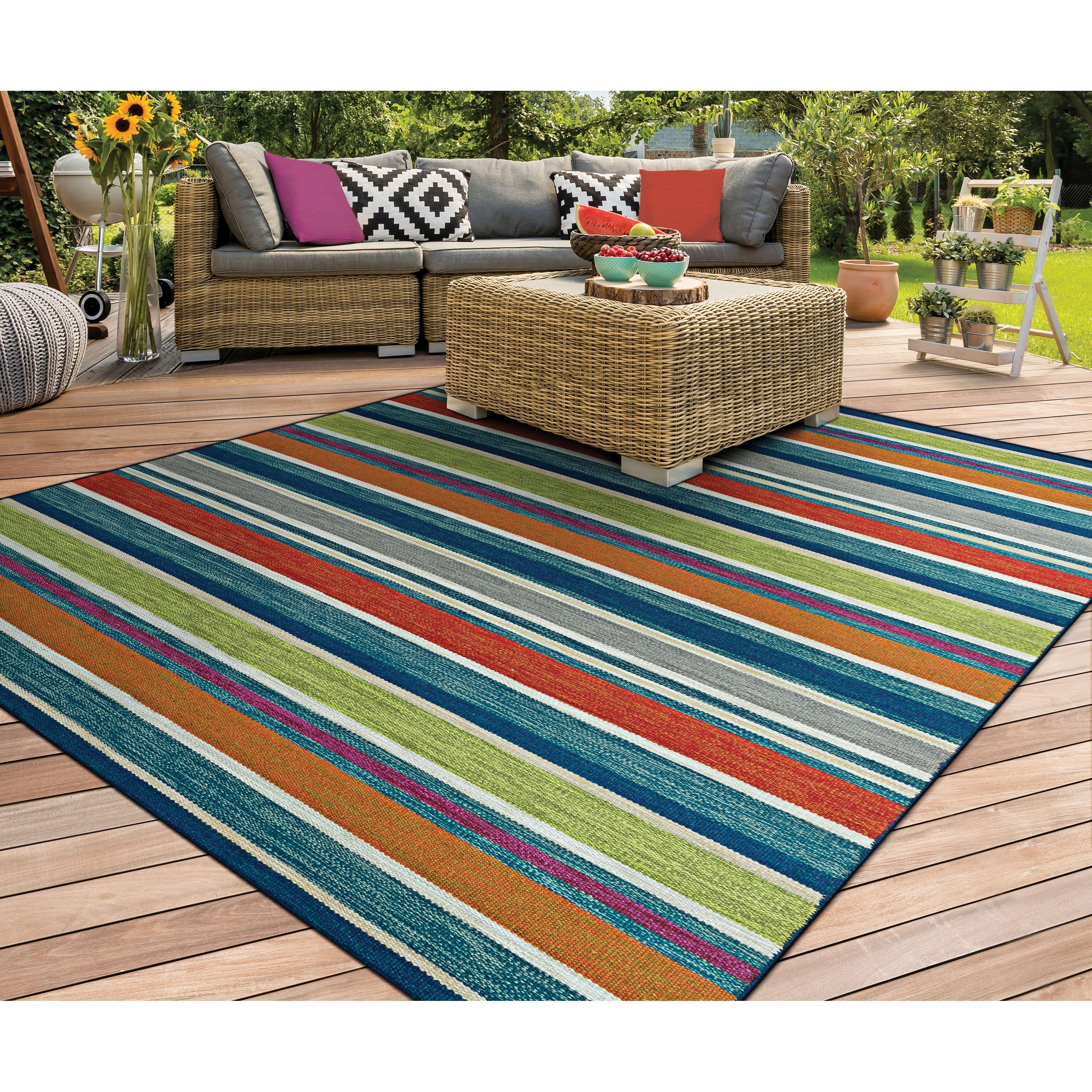 Shop Hand Woven Villa Stripes Blue Green Multi Indoor Outdoor