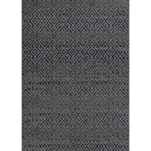 Samantha Greek Key Black Indoor/Outdoor Runner Rug - 2'3" x 11'9" Runner