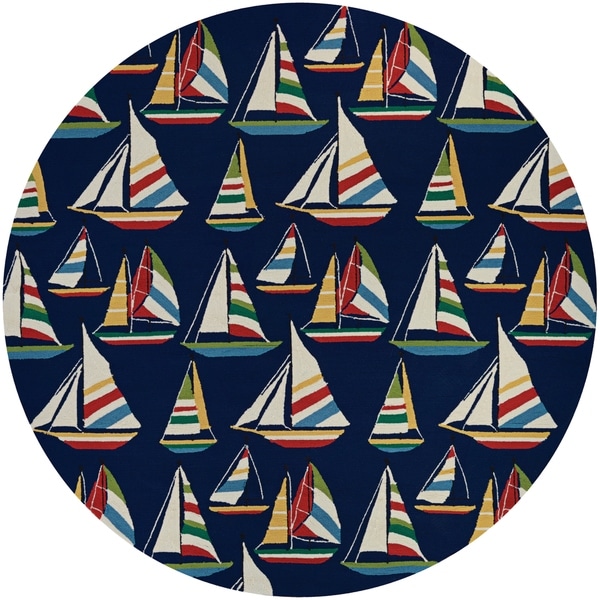 Picadilly Seafaring Navy Indoor/Outdoor Round Rug - 7'10" Round