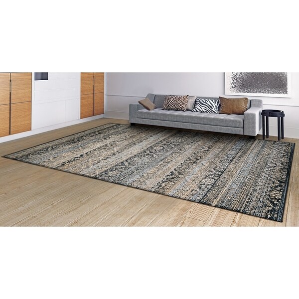 Couristan Zahara All Over Diamond Black-Light Blue-Oatmeal Area Rug - 2' x 3'7"