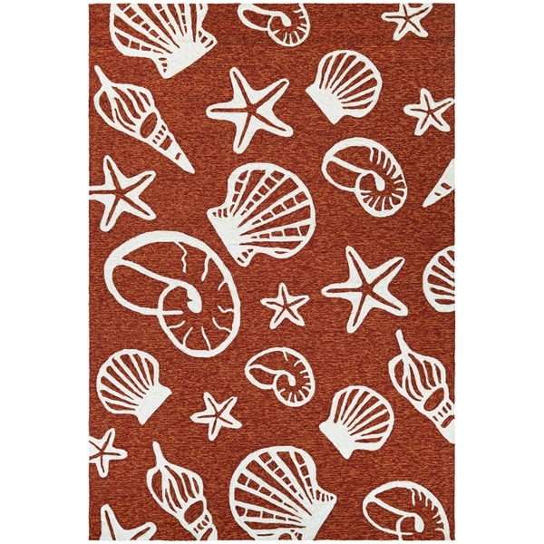 Picadilly Sea Shells Terracotta-Ivory Indoor/Outdoor Area Rug - 2' x 4'