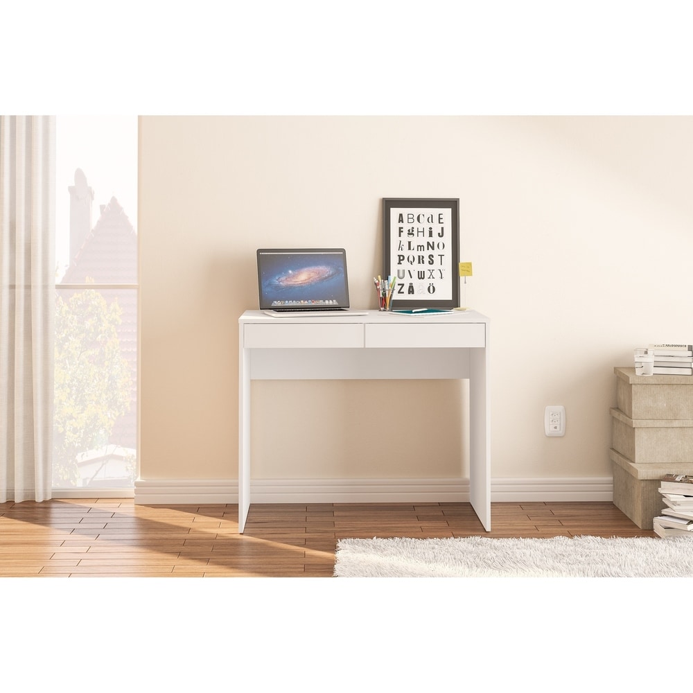 Overstock Polifurniture Tijuca 2 Drawer Compact Student Desk, White