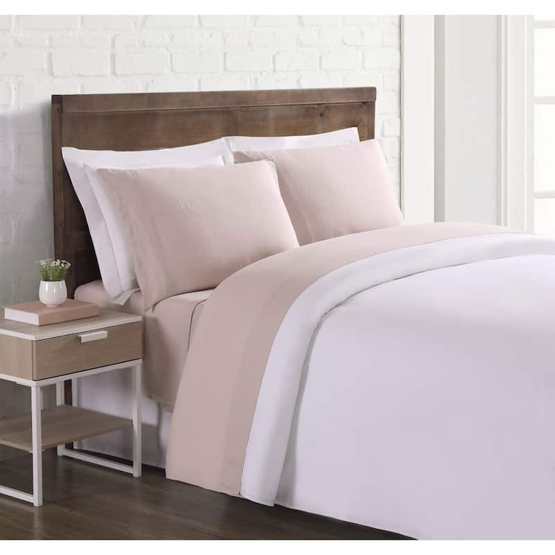 Brooklyn Loom 100% Natural Flax Linen 4-Piece Bed Sheet Set - Blush - California King