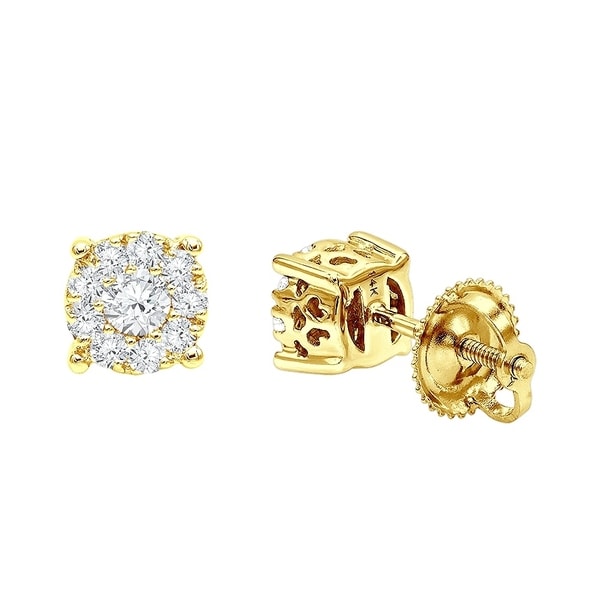 0.25ct Genuine Round Diamond 10k Yellow Gold 1//4ct Cluster Flower Stud Earrings