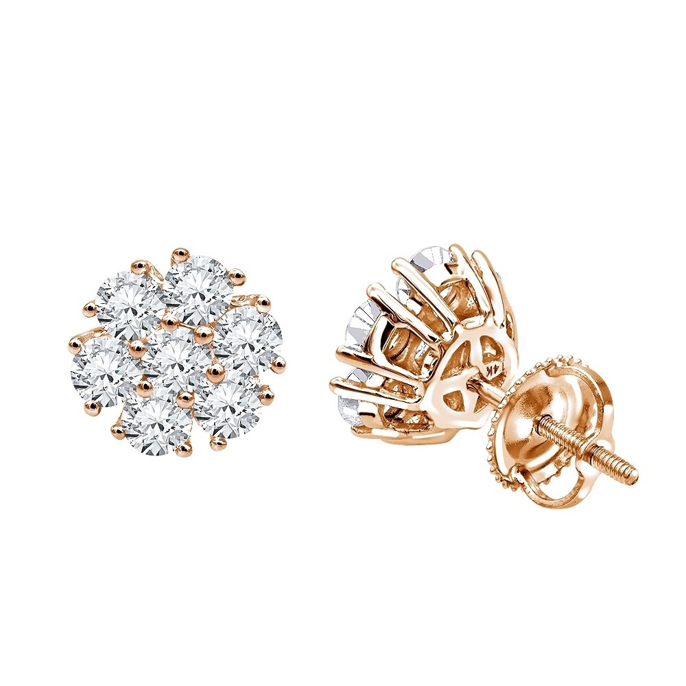 Cluster Flower Stud Earrings 14K Yellow Gold Finish 2Ct Round Cut VVS1/D Diamond Cluster Flower Stud Earrings 14K Yellow Gold Finish 2Ct Round Cut VVS1/D Diamond