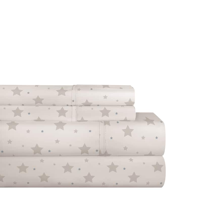 Pointehaven 200TC Cotton Percale Prints and Solids Bed Sheet Set - Queen - stars dance