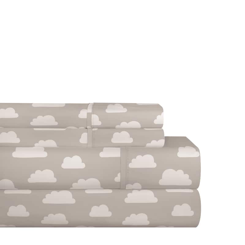 Pointehaven 200TC Cotton Percale Prints and Solids Bed Sheet Set - Twin - grey clouds
