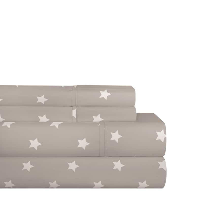 Pointehaven 200TC Cotton Percale Prints and Solids Bed Sheet Set - Twin - grey stars