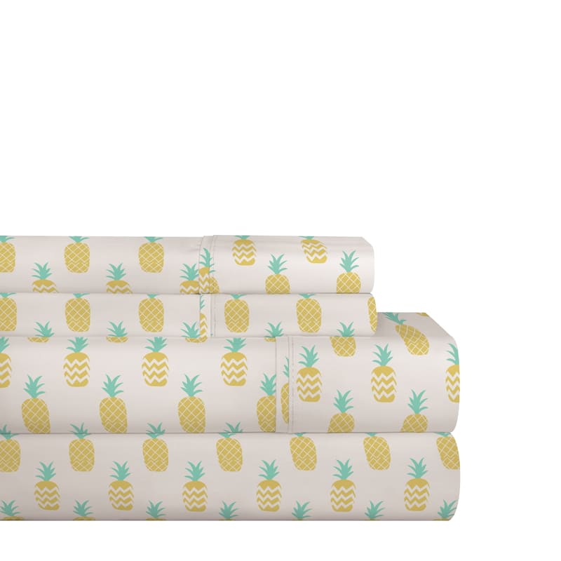 Pointehaven 200TC Cotton Percale Prints and Solids Bed Sheet Set - Full - Pineapple