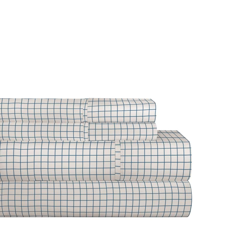 Pointehaven 200TC Cotton Percale Prints and Solids Bed Sheet Set - Queen - Checkerboard