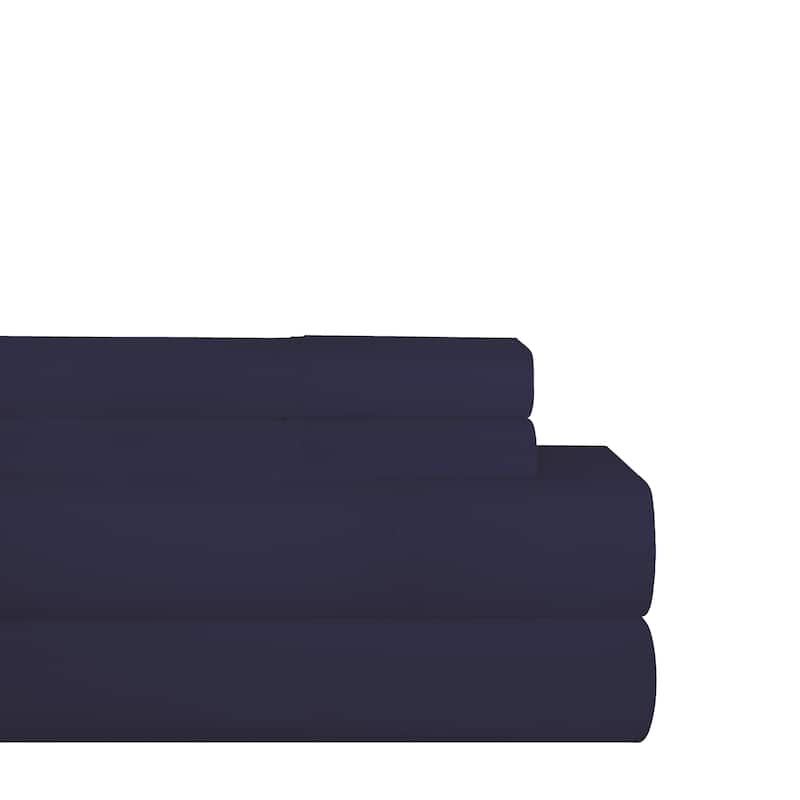 Pointehaven 200TC Cotton Percale Prints and Solids Bed Sheet Set - Full - Navy