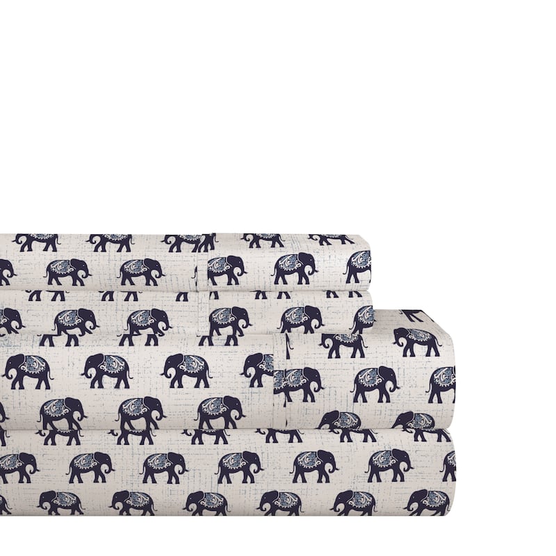 Pointehaven 200TC Cotton Percale Prints and Solids Bed Sheet Set - King - elephants