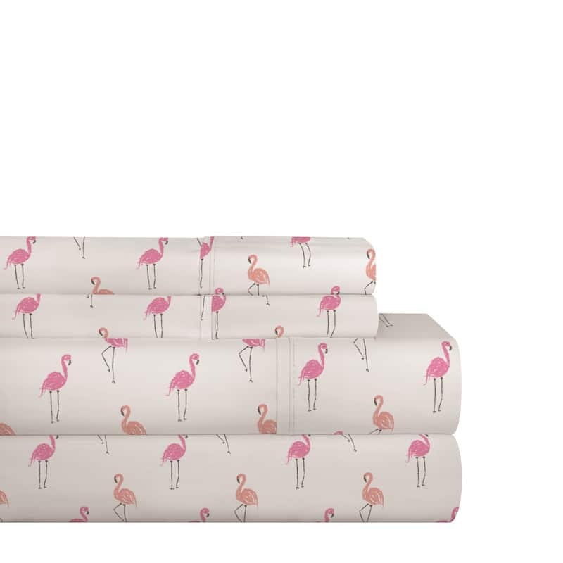 Pointehaven 200TC Cotton Percale Prints and Solids Bed Sheet Set - Queen - Flamingo