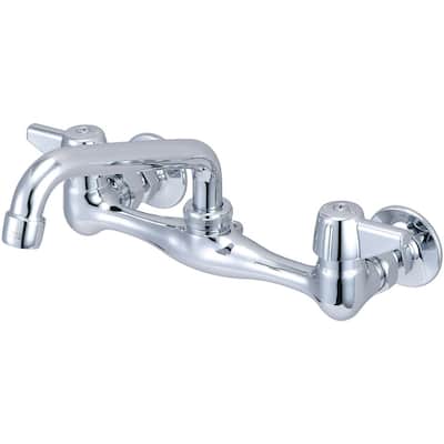 Central Brass Two Handle Wallmount Kitchen Faucet, 6" Tube Swivel Spout, - Chrome