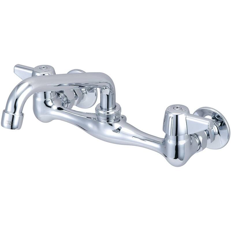 Central Brass Two Handle Wallmount Kitchen Faucet, 6" Tube Swivel Spout, - Chrome
